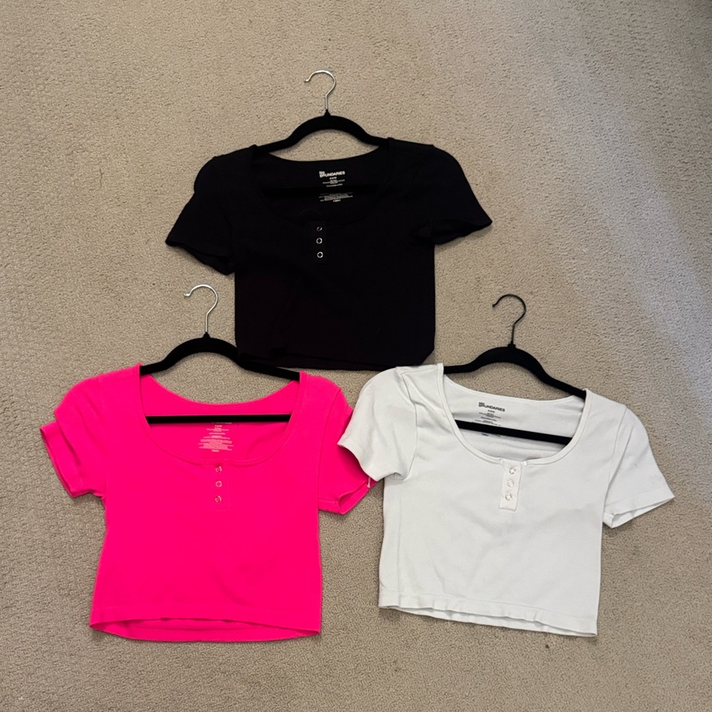 Set of Three Crop Tops - Black, Pink, White